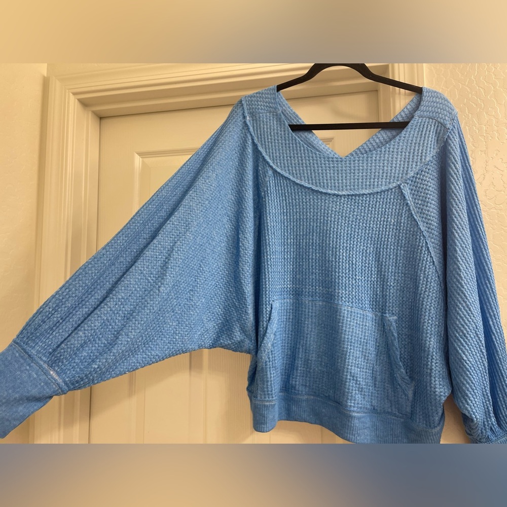 Women’s Free People We The Free Westend Waffle Knit Long Sleeve Top Blue Sz S - Picture 5 of 9
